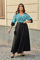 Черное с бирюзовым кружевом шикарное длинное платье батал 48-52, 54-58, 60-64, 66-70 размеры