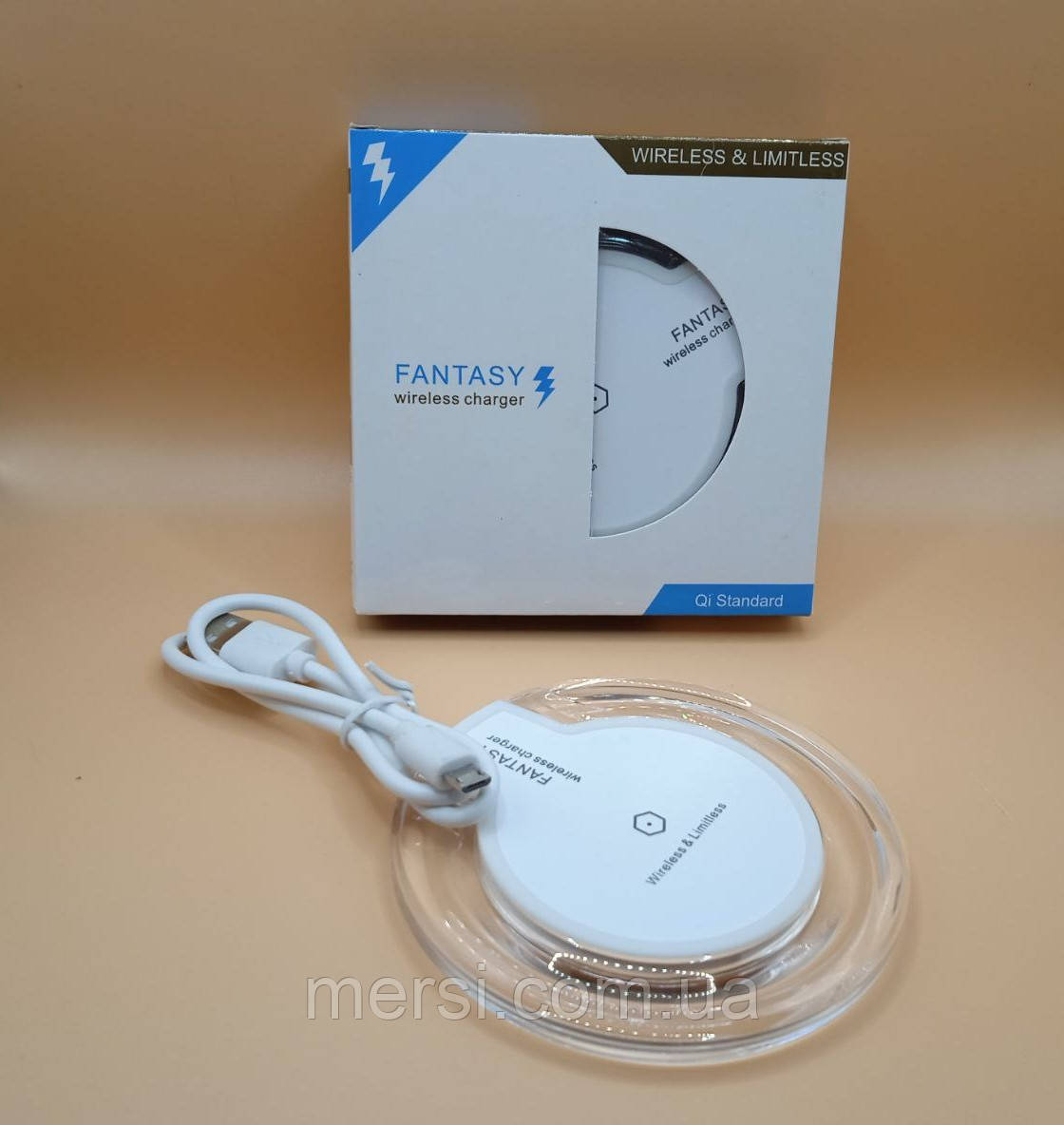 Qi Бездротова зарядка LED прозора, ЗП для телефона Fantasy, Біла