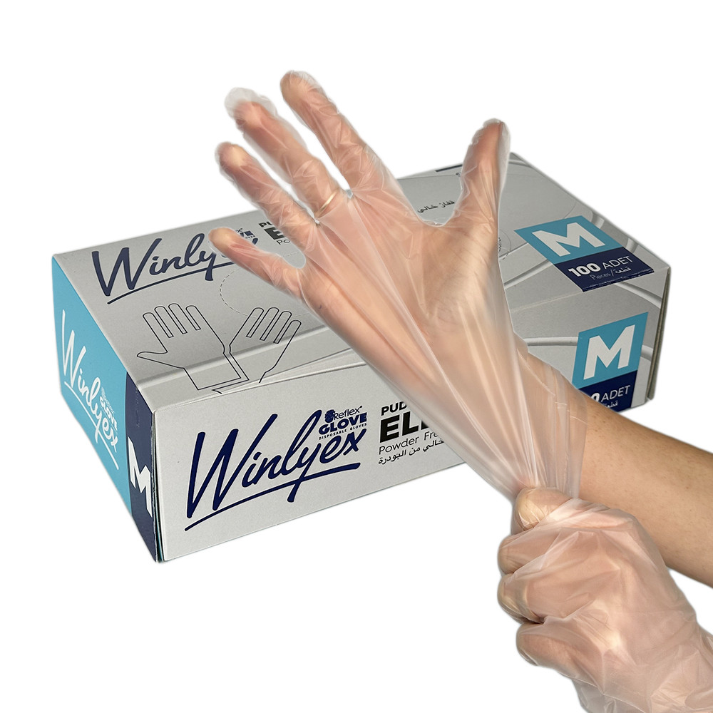 Прозорі одноразові рукавички Winlex, M, 100 шт, TPE, Reflex