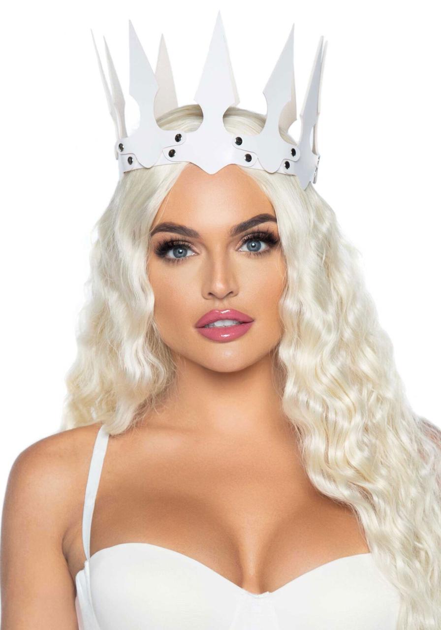 Корона снігової королеви Leg Avenue Faux leather spiked crown White, штучна шкіра, заклепки