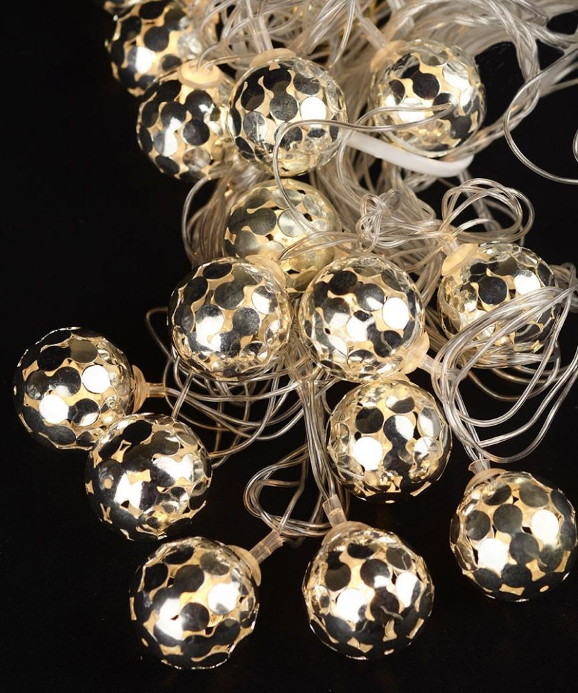 Світлодіодна гірлянда "Металеві кульки" 20 LED, сріблясті, 5м + перехідник, 220V, IP44, Теплий білий, фото 1