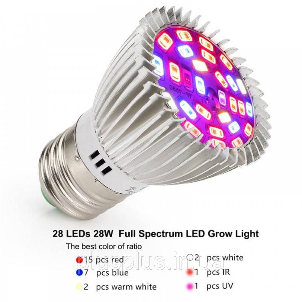 Фито-лампа, LED светодиодная полного спектра, для выращивания растений: 18 Вт/28 Вт. E27 / 220 В 28 - фото 6 - id-p2001241253