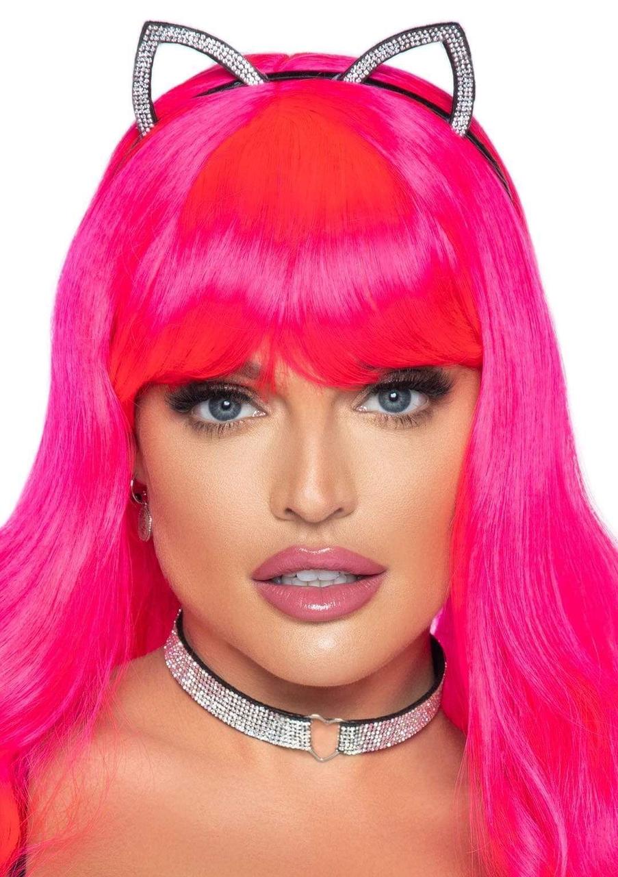 Набір кішечки Leg Avenue Cat ear headband and choker, чокер і вушка, прикрашені стразами, фото 1