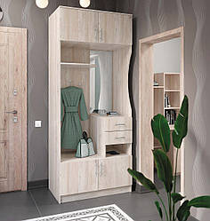 Відкритий світлий компактний передпокій у маленький коридор 100 см з вішалкою, дзеркалом і тумбою для взуття В-02