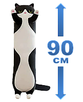 Мягкая плюшевая игрушка подушка обнимашка антистресс Длинный Кот Батон 90 см черный