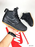 Мужские зимние кроссовки Nike Lunar Force 1 Duckboot (чёрные с коричневым) высокие кеды на меху В11869