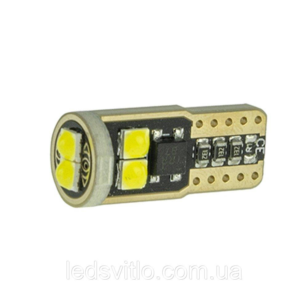 Автомобільна LED лампа T10 W5W 12V 6smd 3030 світлодіодна з драйвером, білий колір світла