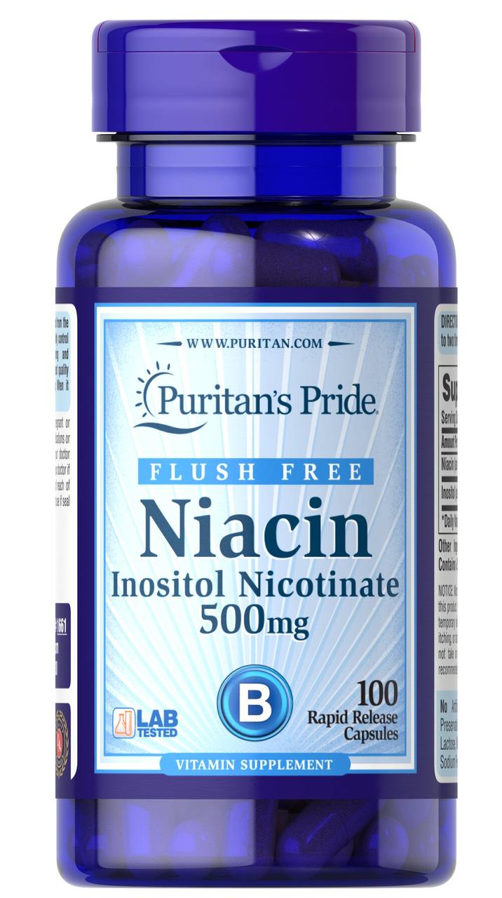 Ніацин, Niacin Flush Free, Puritan's Pride, 500 мг, 100 капсул