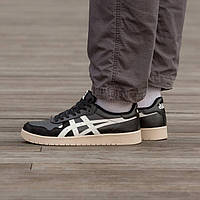 Мужские кроссовки Asics Black White Beige черно-белые с бежевой подошвой