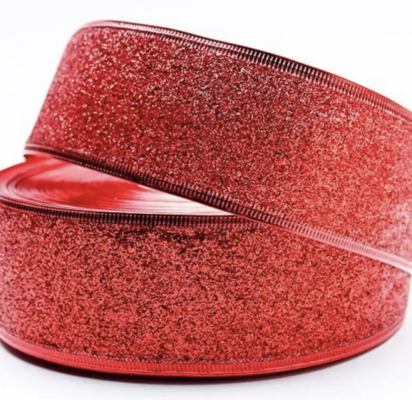 Стрічка новорічна глітер червона 38 мм, фото 1