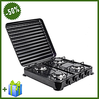 Настільна газова плита на 4 конфорки Rainberg RB-2227, плита кухонна для балонного газу для дачі та будинку