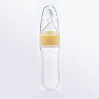 Бутылочка с ложкой силиконовая для кормления Желтая BLV11