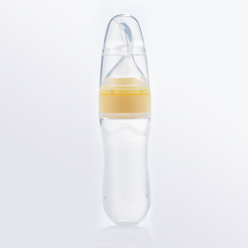 Пляшечка з ложкою силіконова для годування Жовта BLV11