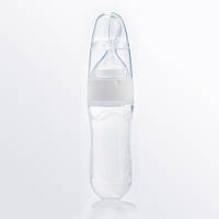 Бутылочка с ложкой силиконовая для кормления Белая BLV23