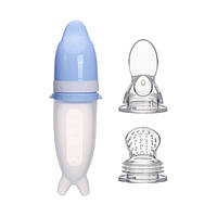 Пляшечка з ложкою та ніблер насадкою сіточка силіконова для годування Дельфінчик Блакитний BLD09