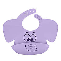 Слюнявчик силиконовый с карманом Слоник Фиолетовый SBS-Y02