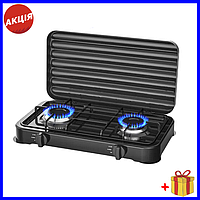 Настільна газова плита на 2 конфорки Rainberg RB-2229, плита кухонна для балонного газу для дачі та будинку