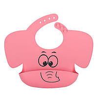 Слюнявчик силиконовый с карманом Слоник Розовый SBS-Y14