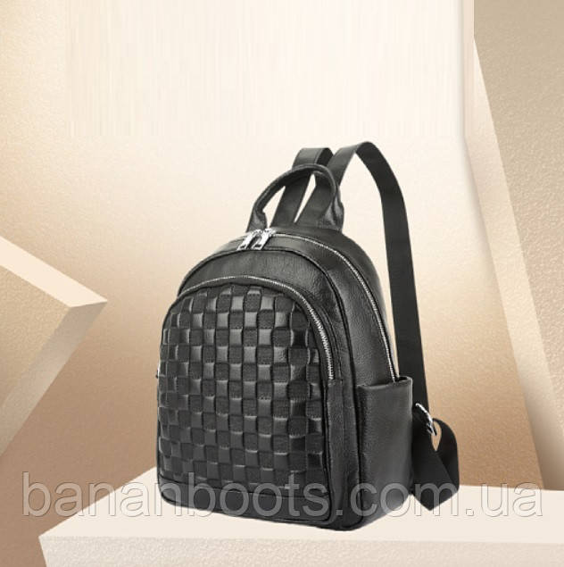 Шкіряний жіночий міський чорний рюкзак, рюкзак з натуральної шкіри для дівчини, фото 1