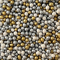 Посыпка рисовые шарики глазированные микс "Серебряно-белый-золотой" 50 грамм