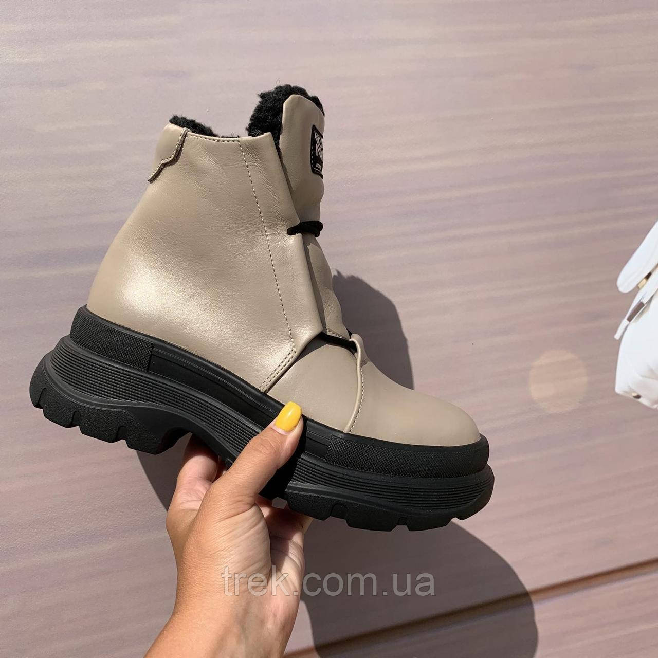 Черевики жіночі зимові шкіряні бежеві /23228/ 40р, фото 1