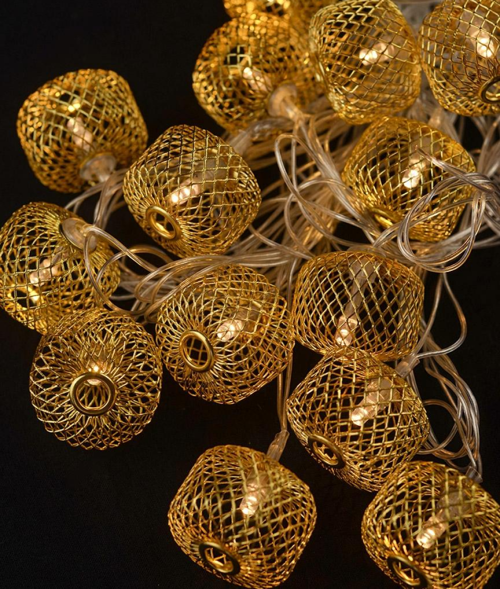 Світлодіодна гірлянда з золотими кульками "Колесо Фортуни", 20 LED, 5м + перехідник, 220V, IP44, Теплий білий
