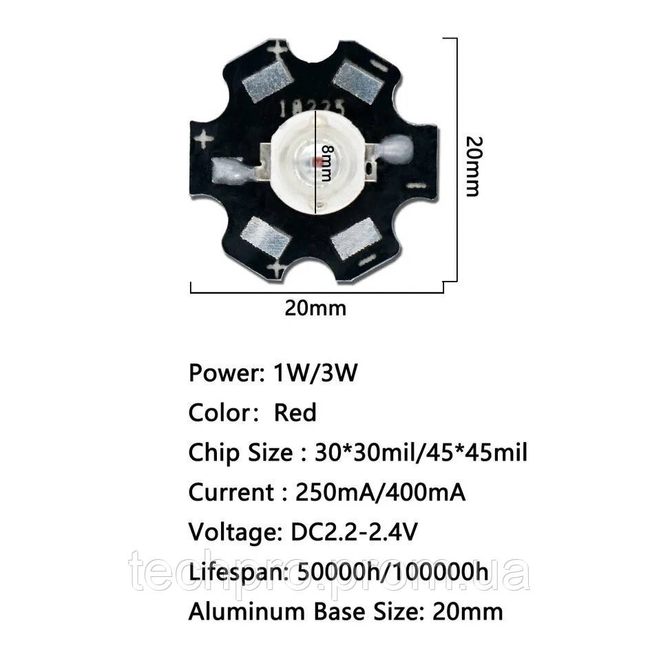 Сверхяркий светодиод на подложке led 1w 3.2-3.4v 4000K - фото 3 - id-p2001381374