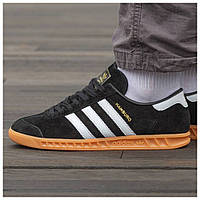 Чоловічі кросівки Adidas Hamburg Black White S76696, чорні замшеві кросівки адідас гамбург чорно-білі