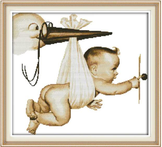 Набір для вишивання за нанесеною на канву схемою "Flying baby". AIDA 14CT printed , 46*42 см