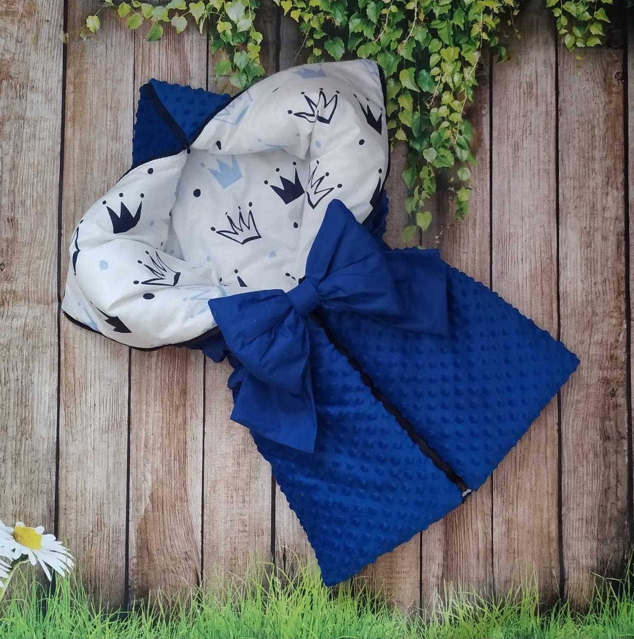 Дитячий двосторонній конверт на виписку з капюшоном Минки / демісезонний конверт-ковдру для новонароджених