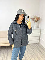 Женская полубатальная вельветовая куртка-рубашка графит
