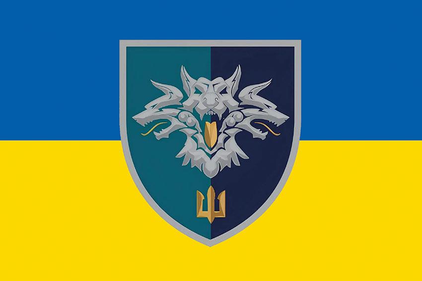 Прапор 38 ОБрМП ВМС України (лого 2) синьо-жовтий