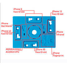 Силіконовий килимок TE-614 термостійкий, для ремонту FaceID iPhone X/XS/11/12 / CPU A8-A13 / 131x97 мм Blue, фото 3