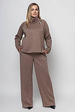 Костюм жіночий батал зі штанами теплий кольору мокко, фото 2