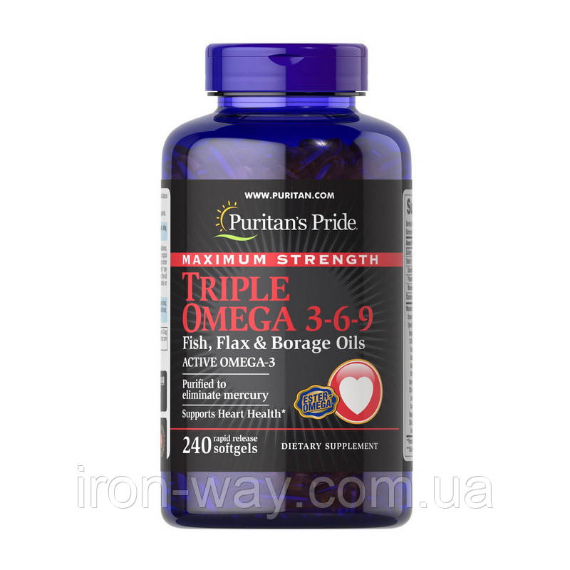 Puritan's Pride Maximum Strength Triple Omega 3-6-9 Fish, Flax & Borage Oils (240 softgels)