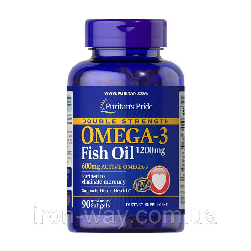 Puritan's Pride Omega-3 Fish Oil 1200 mg double strength (90 softgels), фото 1