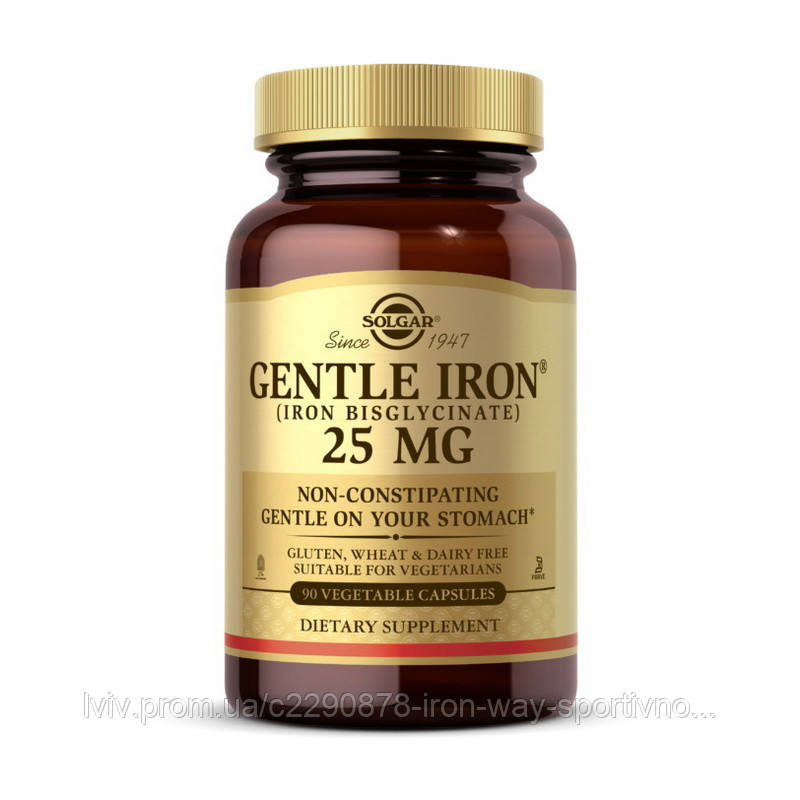 Solgar Gentle Iron 25 mg (iron bisglycinate) (90 veg caps), фото 1