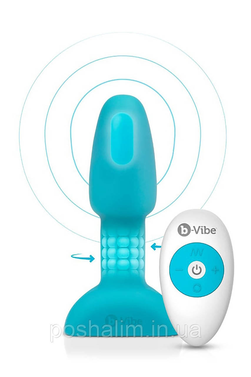 Анальна пробка з вібрацією й обертовими кульками Rimming Petite B-Vibe, з пультом, бірюзова, фото 1