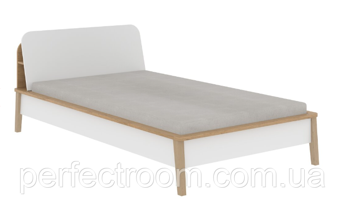 Стильне дерев'яне ліжко в спальню полуторне з матрацом 120 NEPTUNE білий/дуб кам'яний Ліжко на ніжках
