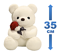 Мягкая игрушка мишка Тедди с розой белый 35 см