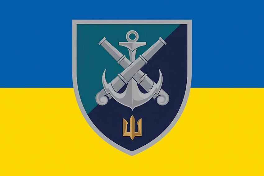 Прапор 406 ОАБр імені Олексія Алмазова ЗСУ (лого 2) синьо-жовтий