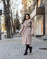 Пальто женское, миди, стеганое, утепленное, зимнее, осеннее, весеннее, Какао, 48