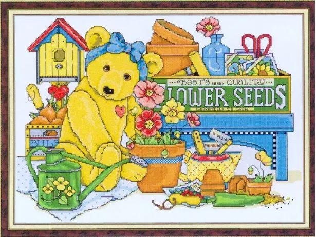 Набір для вишивання за нанесеною на канву схемою "Garden bear".AIDA 14CT printed, 49*37 см