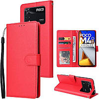 Чохол-книжка для Poco M4 Pro червоний гаманець шнурок на руку