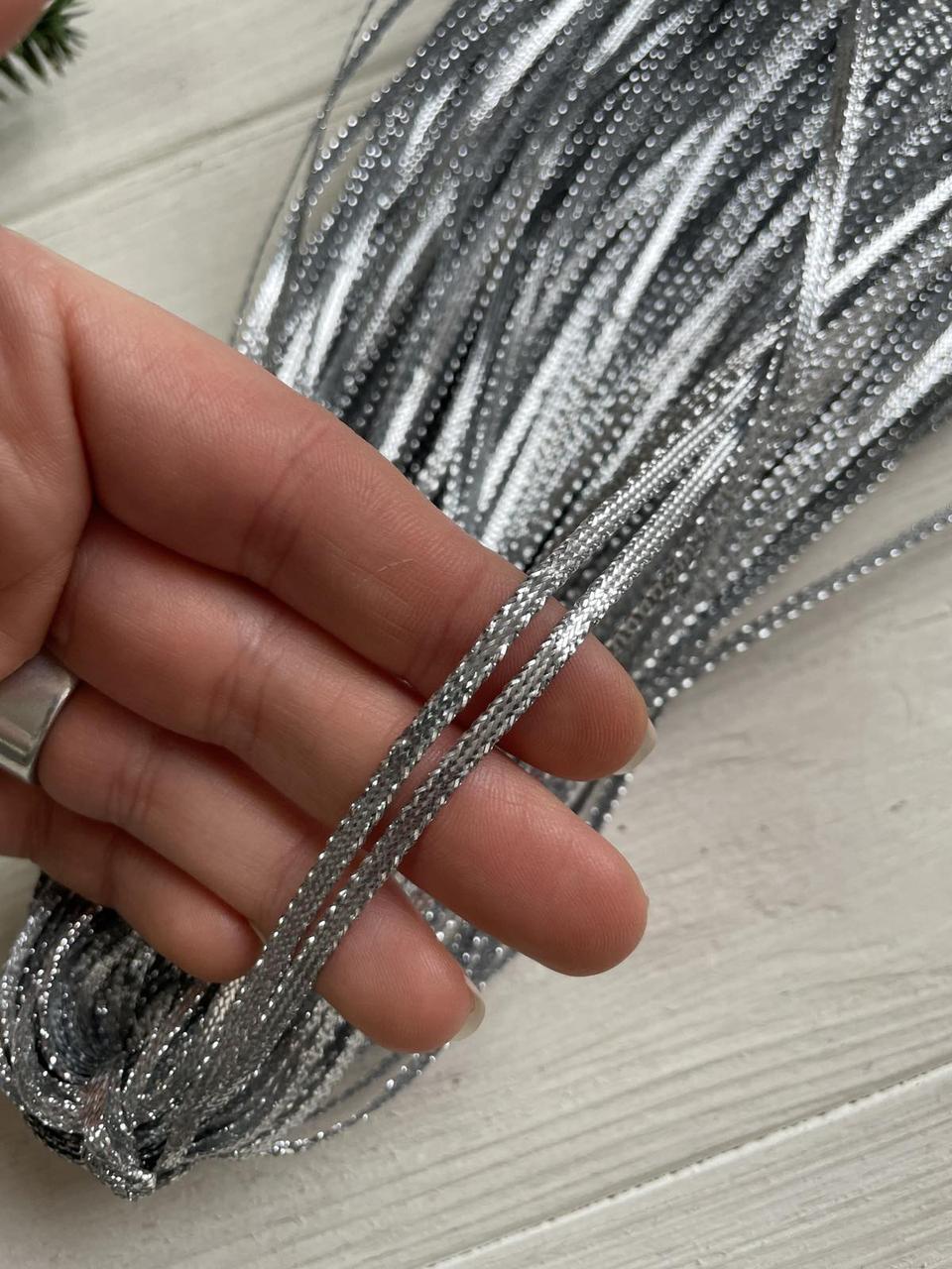 Шнур люрексовий " Плоский " срібло МОТОК 90 метрів, фото 1