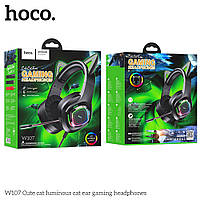 Наушники Игровые Hoco W107 Cut Cat Ear (кошечки) Gaming черный/зеленый