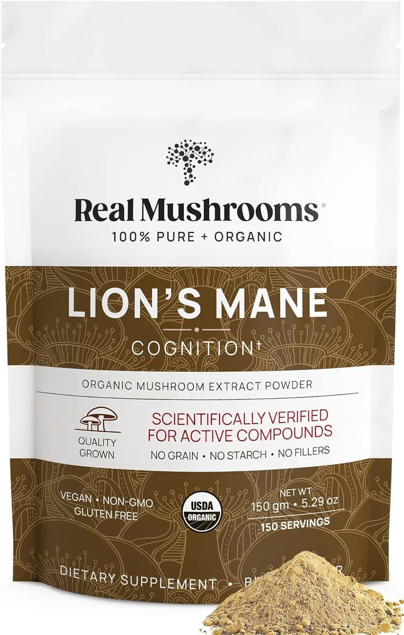 Real Mushrooms Lion's Mane / Їжовик гребінчастий органік порошок для когнітивного здоров'я 150 г 03/2026