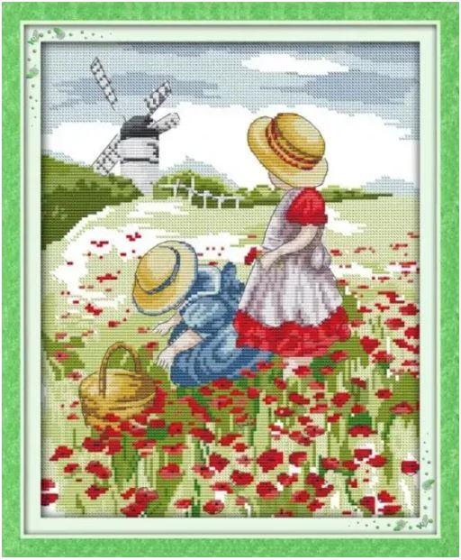 Набір для вишивання за нанесеною на канву схемою "Poppy field". AIDA 14CT printed, 31*37 см