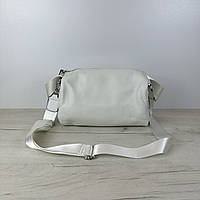 Кожаная сумка бочонок с широким текстильным ремешком С37-КТ-4230 Белая