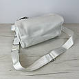 Уцінка! Шкіряна сумка бочонок із широким текстильним ремінцем С37-КТ-4230 Біла, фото 5